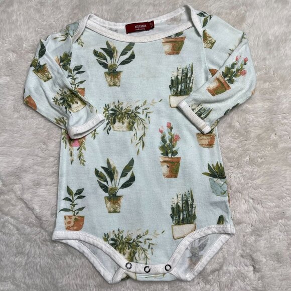 Milkbarn Kid's Green Blue Plants Pattern One Piece Pajama Size 6-12 Months - Picture 1 of 10